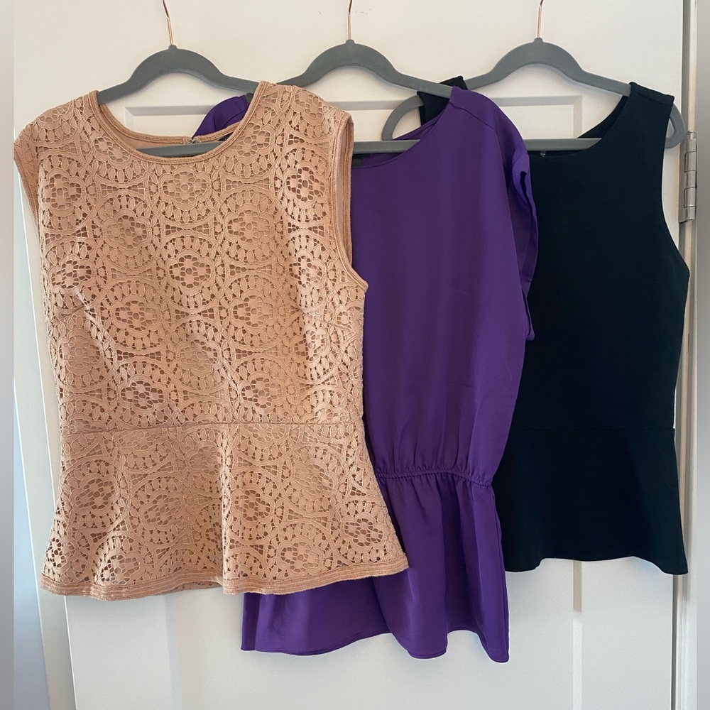 Ann Taylor Peplum Tank Trio - Beige, Purple, Black